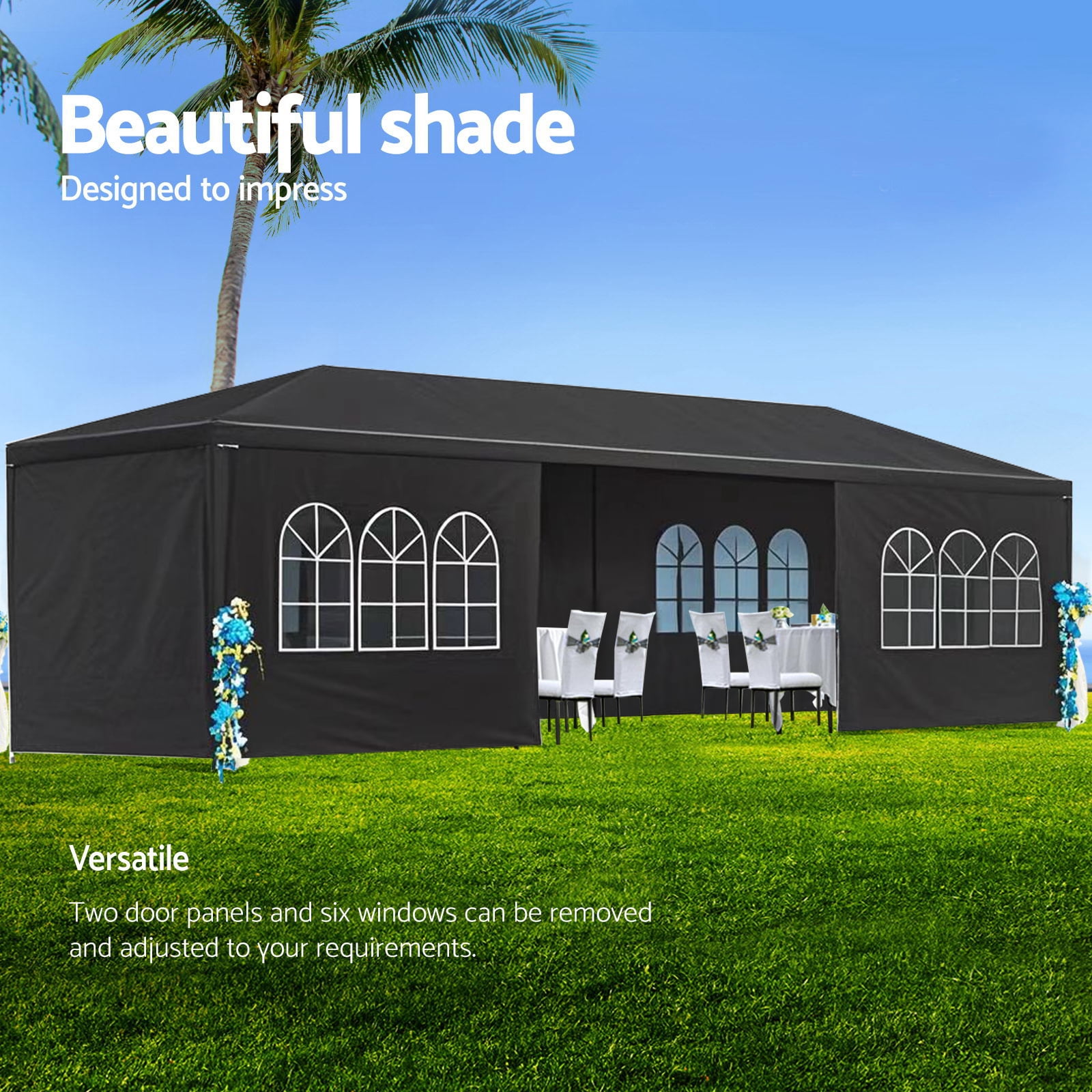 10x30' Wedding Party Canopy Tent Outdoor Gazebo with 8 Removable Sidewalls,Black