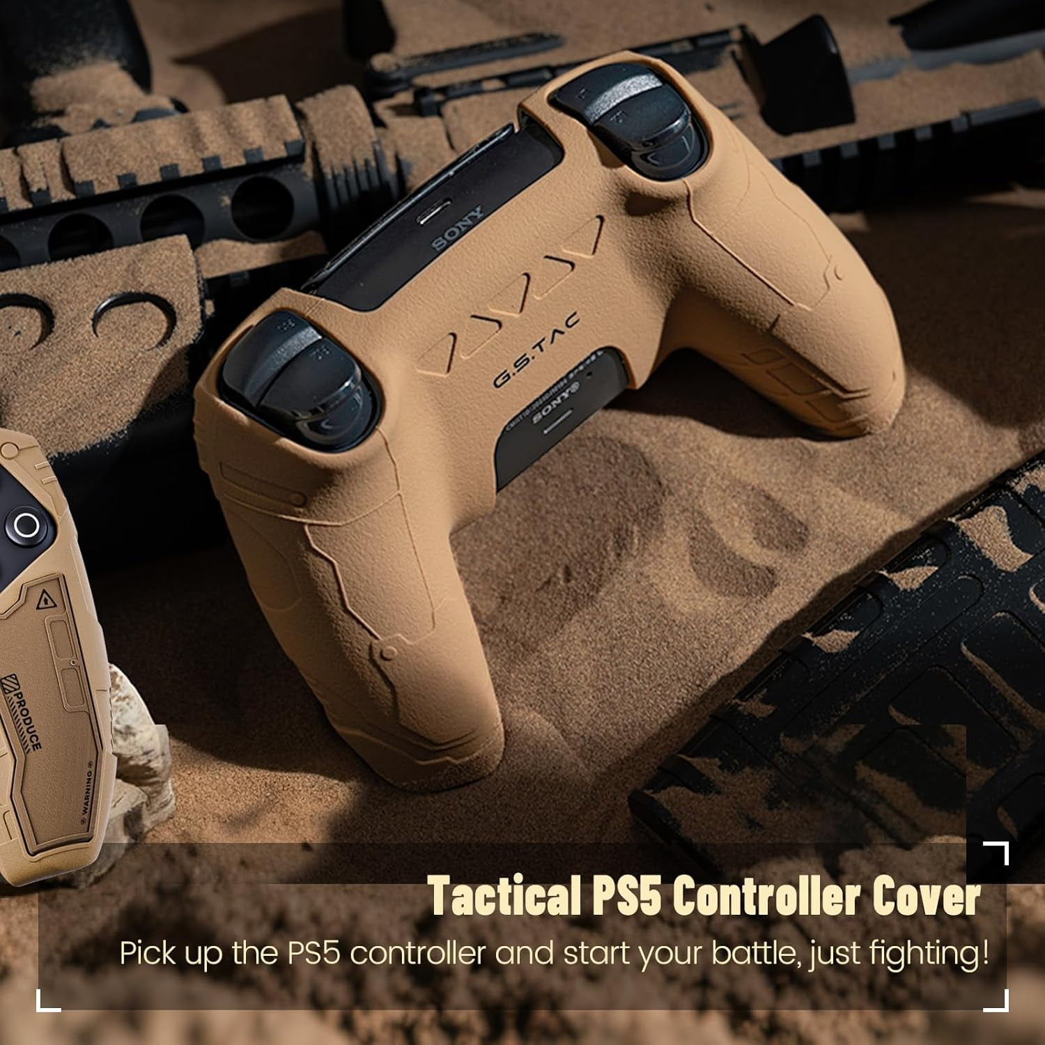 GeekShare G.S.TAC Tactical PS5 Controller Skin Protective Cover Case +Thumb Grips+Stickers Desert Yellow