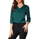 thumbnail image 5 of Blusa de satén para mujer Inspire Chic, casual, de manga larga, de color sólido, con cuello en V, talla S, azul verde, 5 of 7