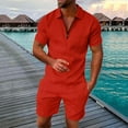 thumbnail image 2 of Tiweut Mens Outfits Sets Male Two Piece Loose Fit Zipper Lapel Short Sleeve Blouse Drawstring Pocket Shorts Man's Clothes Suit Red,2XL, 2 of 6