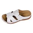 thumbnail image 6 of Orthopedic Sandals for Women Splice Leather Open Toe Slip on Slides Adjustable Low Wedge Walking Shoes White Size 7, 6 of 7