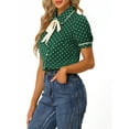 thumbnail image 4 of INSPIRE CHIC Women's Polka Dots Blouse Peter Pan Collar Bow Tie Neck Puff Sleeve Vintage Shirt Top L Dark Green, 4 of 6