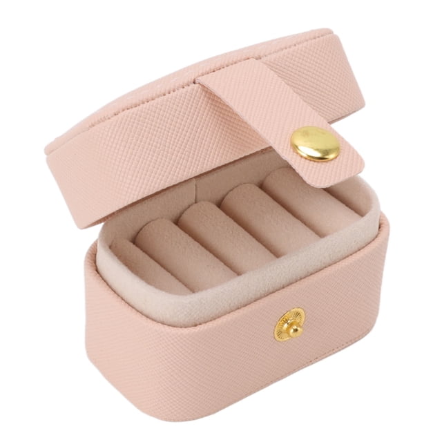 Verdant Touch Boîte à bijoux portable de voyage - Mini boîte de rangement pour bagues en cuir synthétique - Petite boîte à bijoux de voyage - Rose
