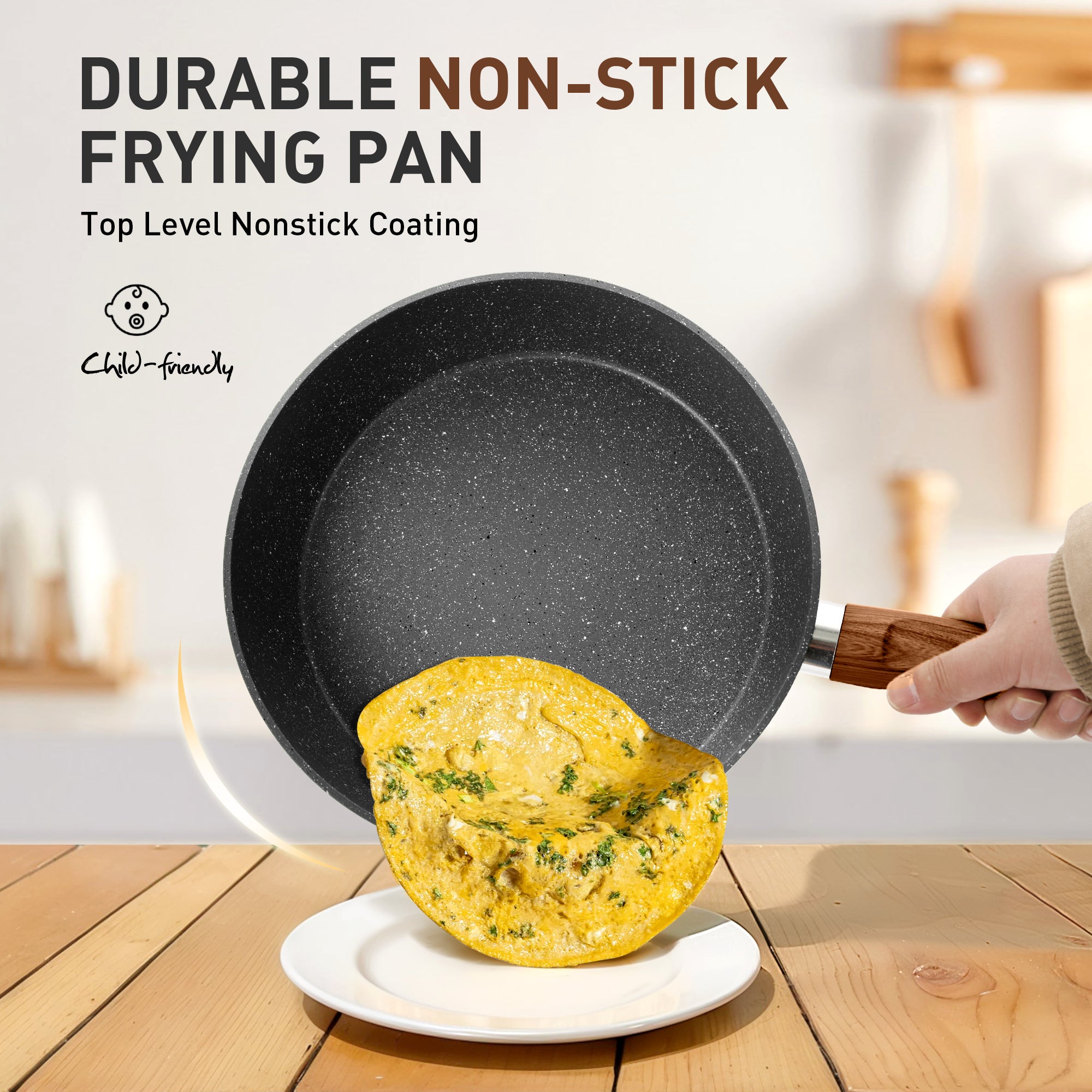 MF Studio 17 Pieces Cookware & Bakeware Set Granite Nonstick Pots and Pans Set, Black
