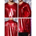 thumbnail image 6 of Unique Bargains Men's Metallic T-Shirt Round Neck Long Sleeve Shining Disco Tee Top XL Red, 6 of 6