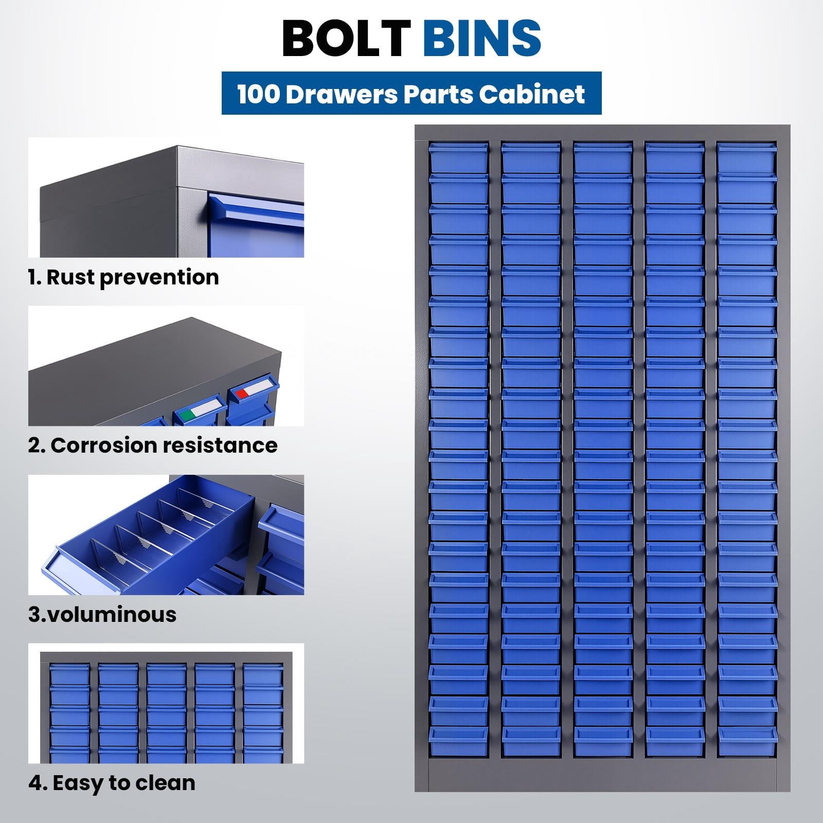 Parts Cabinet, Tool Storage Cabinet with Drawers, 100-Compartment Vertical Storage, 46" Height Space Optimizer, ABS Plastic Drawer Organizer Cabinet, Screw Organizer Cabinet, Ideal for Workshop, Home