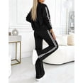 thumbnail image 4 of CHICME Two Piece Sets for Women Striped Tape Long Sleeve Bomber Jacket and Elastic Wide Leg Sporty Pants Sweatsuits Black-XL, 4 of 9