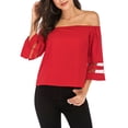 thumbnail image 2 of SAYFUT Sexy Off Shoulder Tops for Women 3/4 Sleeve Elegant Shirts Cold Shoulder Blouses Red S-2XL, 2 of 6