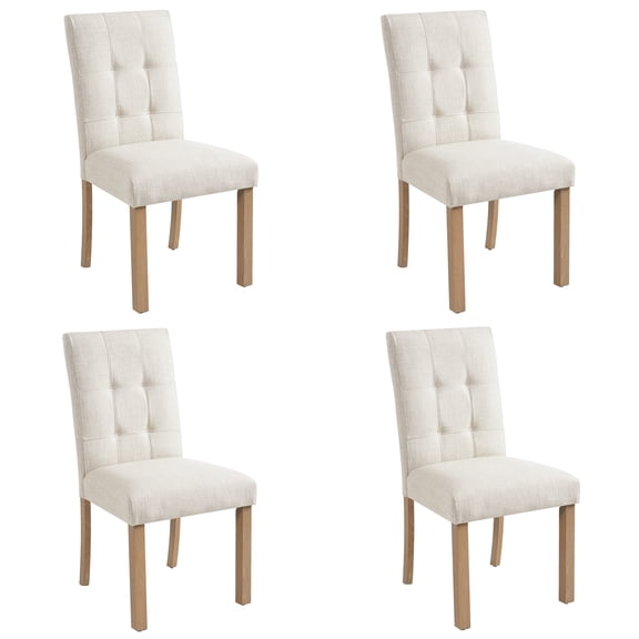 JUYG 4-Pack Beige/Natural Dining Chair, Fabric, Wood Legs