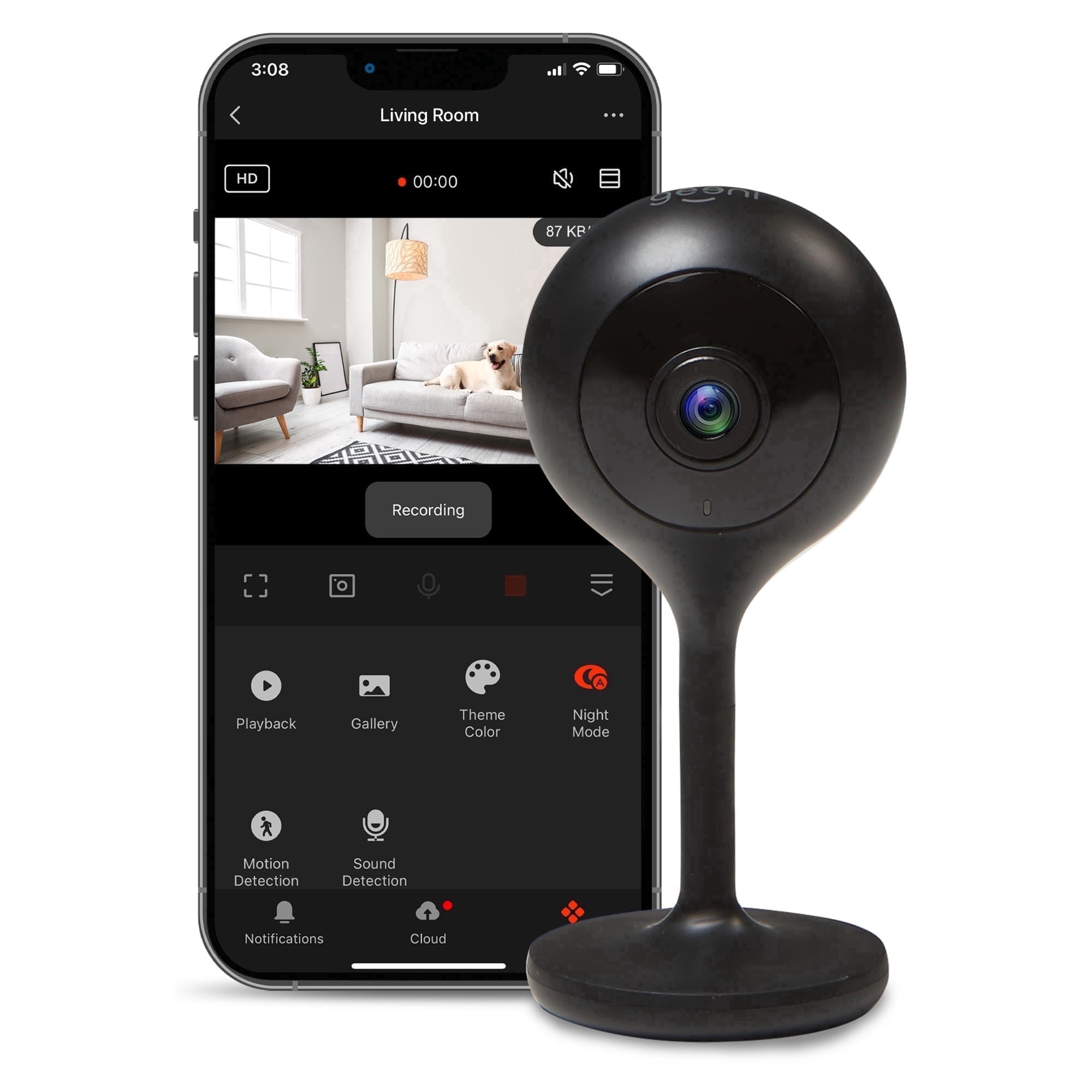 Geeni Look Indoor Home Security 1080p HD Video Surveillance Camera with Motion Detection, 2-Way Audio, Black