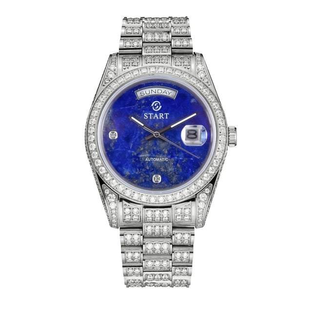 【START】Men's watch Swiss Automatic Mechanical Movement Lapis Lazuli Watch Waterproof Date Week Function Diamond Watch