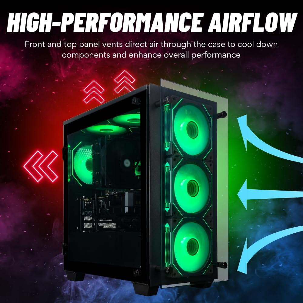 Stratos Micro Gaming Desktop PC - NVD GeForce RTX 5060 8GB, AMD Ryzen 7 5700X, 16GB DDR4 RAM, 512GB NVMe SSD, WiFi, Windows 11 Pro - RGB Gamer Computer