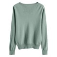 thumbnail image 4 of WTOBBY Women's Casual Lace V-Neck Base Layer Sweater, Knitted Long Sleeve Solid Color Top with Feminine Details, Ideal for Layering and Style,Light Green M, 4 of 5