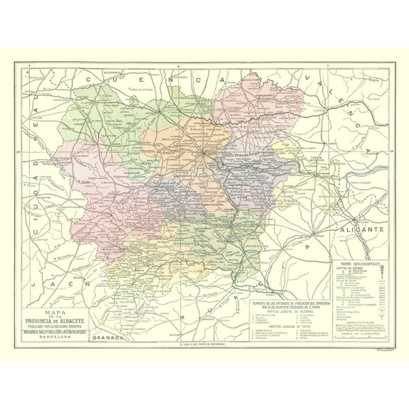 Historic Map - Albacete Province Spain - Pompido 1913 - 29.96 x 23 - Vintage Wall Art