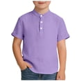 thumbnail image 3 of Bovxnpu Boys School Uniform Short Sleeve Shirt Button Closure Golf Shirt Washed Wrinkle Shirt Crew Neck Casual Boys Tees, 3 of 9
