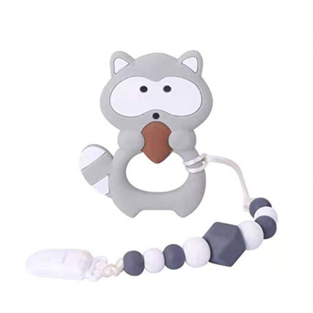 Soothing Raccoon Baby Teether/ Teething/ Sensory Toy With Pacifier Clip
