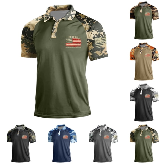 Havenx 250th Anniversary American Flag Print Polo Shirt for Men Short Sleeve Camouflage Shirts Button Lapel T-Shirts 4th Of July 250 Years Of Freedom Patriotic Tee,Camouflage Green L