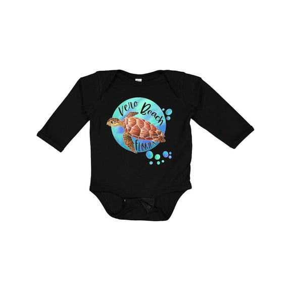 Inktastic Vero Beach, Florida Swimming Sea Turtle with Bubbles Boys or Girls Long Sleeve Baby Bodysuit