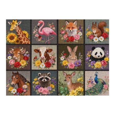 500 Piece Jigsaw Puzzle for Adults Embroidery Animals Puzzle Colorful Floral Pattern Creative Challenge Game Educational Art Creative Kit for Sisters and Seniors Family Activity Gift