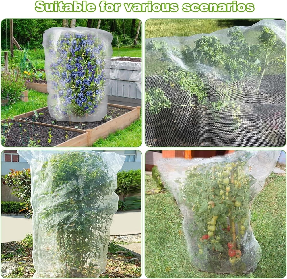 Insect Netting Bag with Drawstring,Garden Plants Protection Netting,6 Pcs Bird Barrier Mesh Covers Bags for Blueberry and Tomato,Topboutique Garden Pest Barrier Netting,3.3 ft White