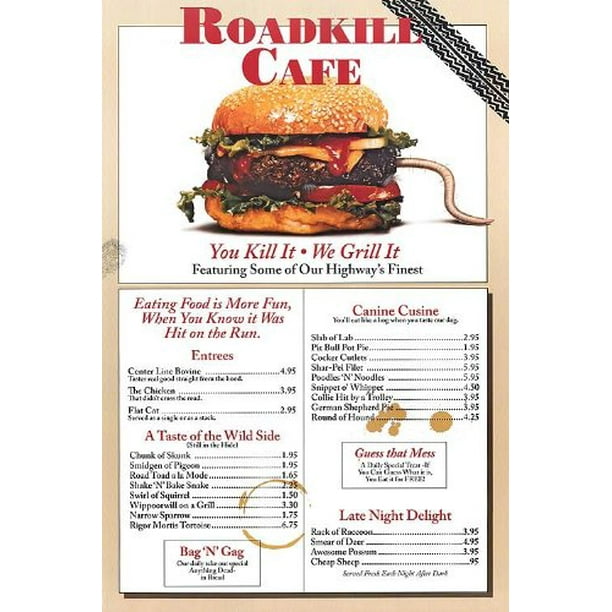 Roadkill Cafe Menu 21x32 Poster Art Print Walmart Com