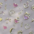 thumbnail image 4 of CnSybaris Stickers para uñas 5D rosa y dorado con corazones y estrellas, 4 of 9
