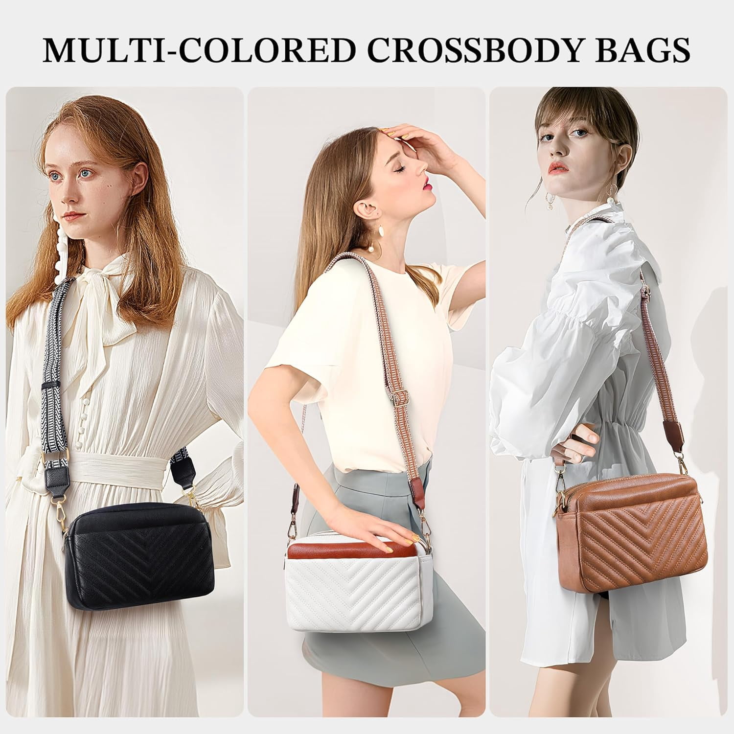Crossbody Bags for Women - Leather Crossbody Purse with Wide Strap Quilted Small Crossbody Bags for Women