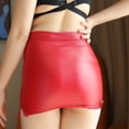thumbnail image 2 of Lefu Jupe Mini Sexy en Cuir PU Fendue Taille Basse Serrée Extensible Look Mouillé, 2 of 9