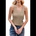 thumbnail image 3 of Chaleco Tipo Suéter para Mujer, Cuello en U, Sin Mangas, Tejido Liso, Informal, Acanalado. Caqui XL, 3 of 9