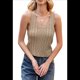 thumbnail image 3 of Chaleco Tipo Suéter para Mujer, Cuello en U, Sin Mangas, Tejido Liso, Informal, Acanalado. Caqui XL, 3 of 9