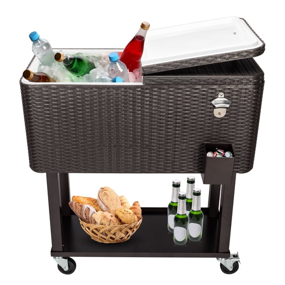 80QT Rattan Square Legs Cooler with Shelf