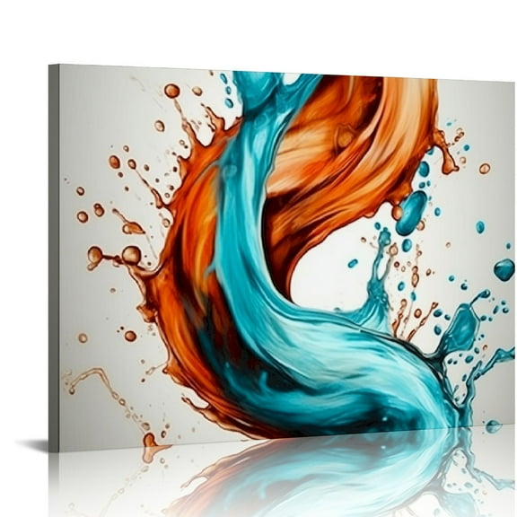 ONETECH   Abstract Canvas Wall Art Modern Music Note Painting Poster Print Modern Turquoise and Orange Picture Artwork for Kitchen Bedroom Bathroom Decor
