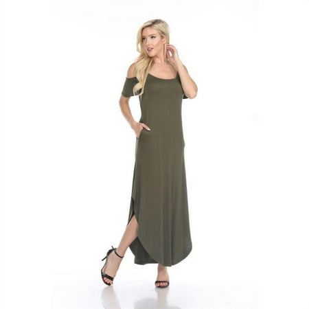 White Mark 3101-05-M Lexi Maxi Dress, Olive - Medium