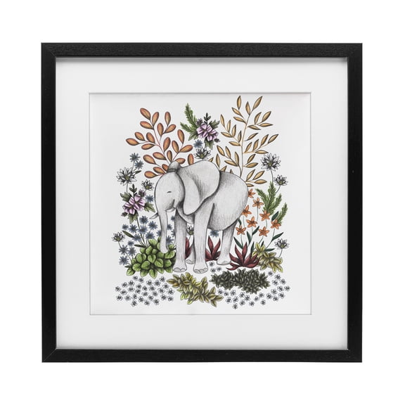 Jungle Wildlife Elephant Black Framed Print Under Glass, design by Cecilia Battaini