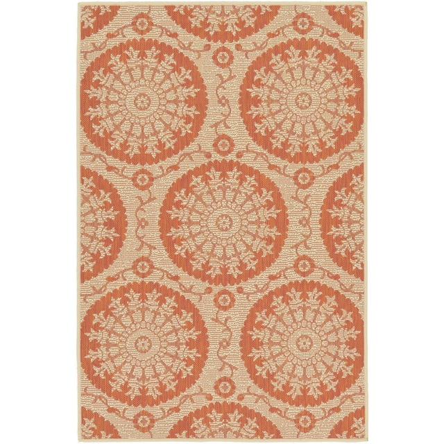 Unique Loom Botanical Collection Floral Abstract Transitional Indoor and Outdoor Flatweave Area Rug, 3 Feet 3 Inch x 5 Feet, Terracotta/Beige