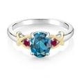 thumbnail image 3 of Gem Stone King 925 Sterling Silver and 10K Yellow Gold London Blue Topaz and Red Created Ruby Women Ring , Size 9)1.60 Cttw, Gemstone Birthstone, Size 9), 3 of 6