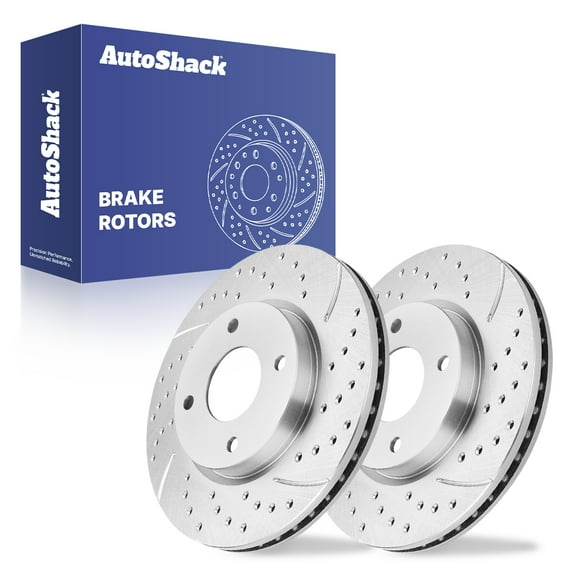 AutoShack Front Vented Drilled & Slotted Silver Zinc Coated Brake Rotors 2-PC Set Replacement for 2007-2012 Nissan Sentra 2007-2012 Nissan Versa SilverShield Pro 11.02" (279.8 mm)