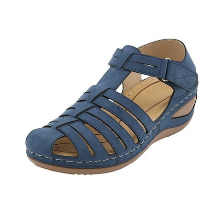 

Summer Savings Clearance! PEZHADA Womens Sandals Wedge Sandals for Women Sandals With Arch Support Summer Fashion Casual Comfortable Dark Blue