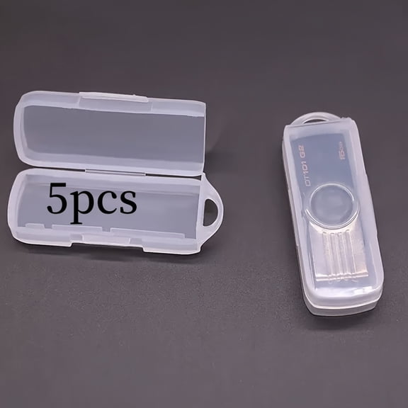 5 Pack Mini Clear PC USB Flash Drive Case with Lid, Snap Rotating Hook Design, Portable Protective Organizer for Home Office Student Data Storage
