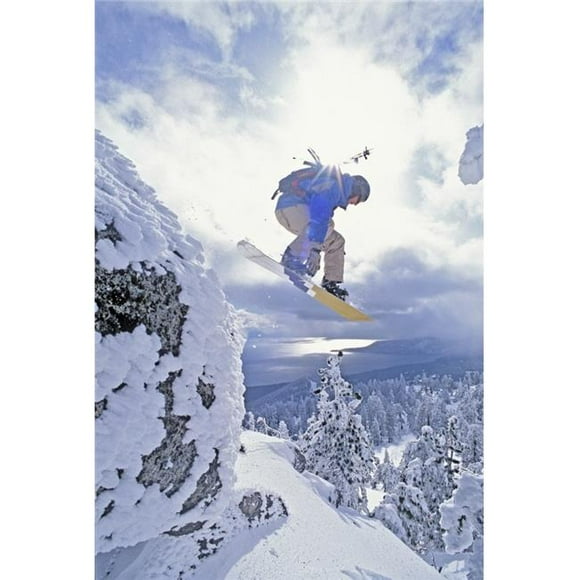 Diamond Peak Lake Tahoe Nevada USA - Man Snowboarding in Mid-Air Poster Print, Large - 22 x 34