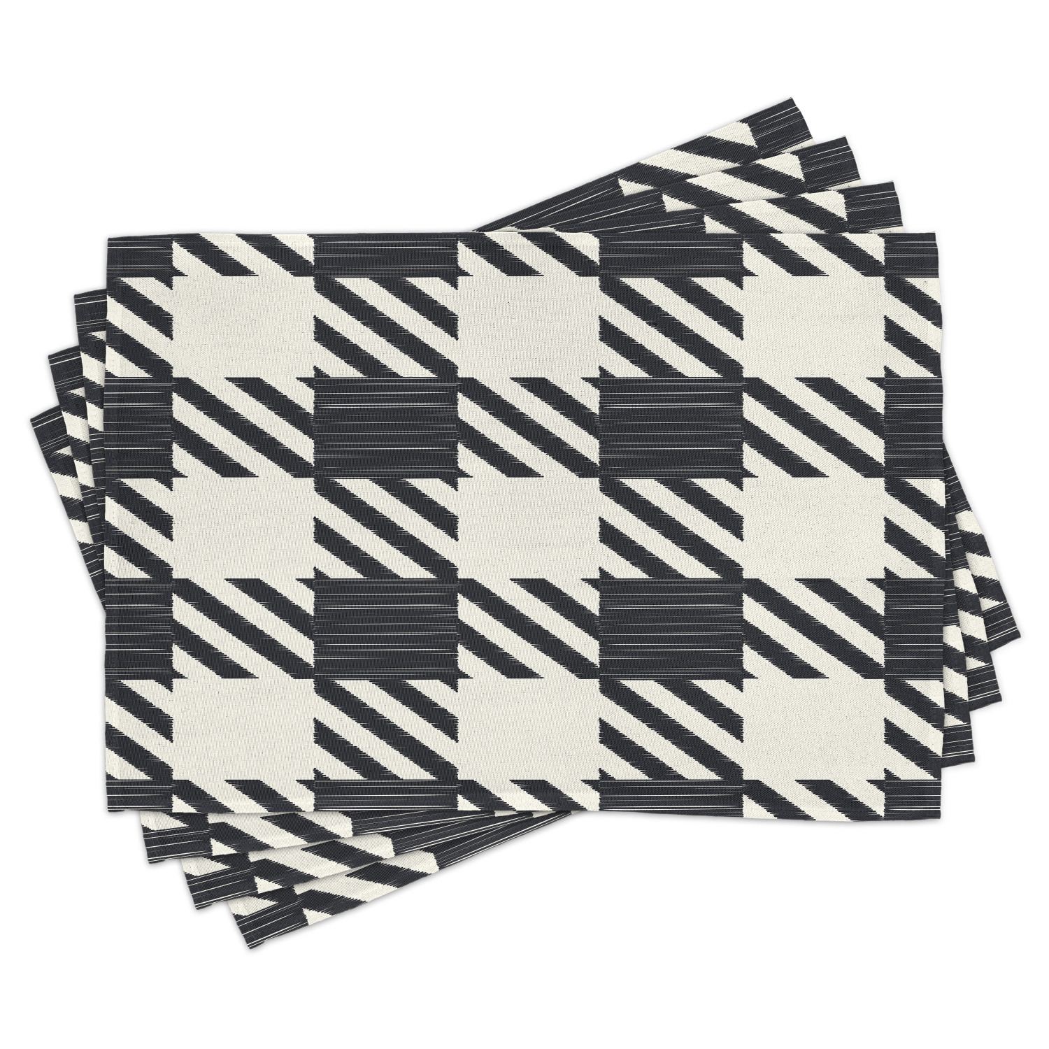Checkered Placemats Set of 4 Diagonal Stripes and Squares Monochrome Sketchy Geometric Grid