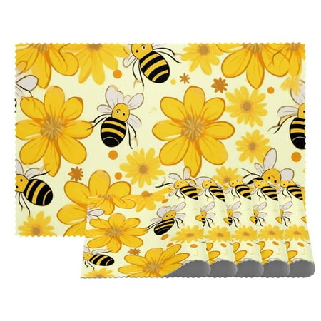 

Placemats Set of 1 Non Slip Washable Table Placemats Bee and Sunflower