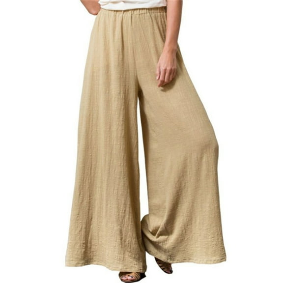 XBASW Women' S Wide Leg Pants Cotton Linen Trousers Elastic Waist Casual Palazzo Pants with Pockets for Womens S-5XL