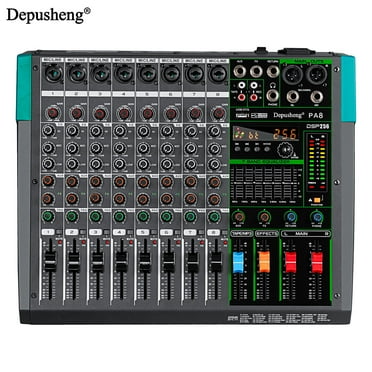 Depusheng PA8 Mixing Console 8-Channel Audio Mixer with 48V Phantom 256 DSP USB Bluetooth Black for  Professional and Beginner