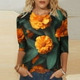 thumbnail image 2 of CYMMPU Fall Fashion Shirts 3/4 Sleeve Round Neck Spring Tops Floral Printed Blouses for Women Dressy Casual Loose Fit Tunic Tops Lightweight Basic T-Shirts Multicolor M, 2 of 5