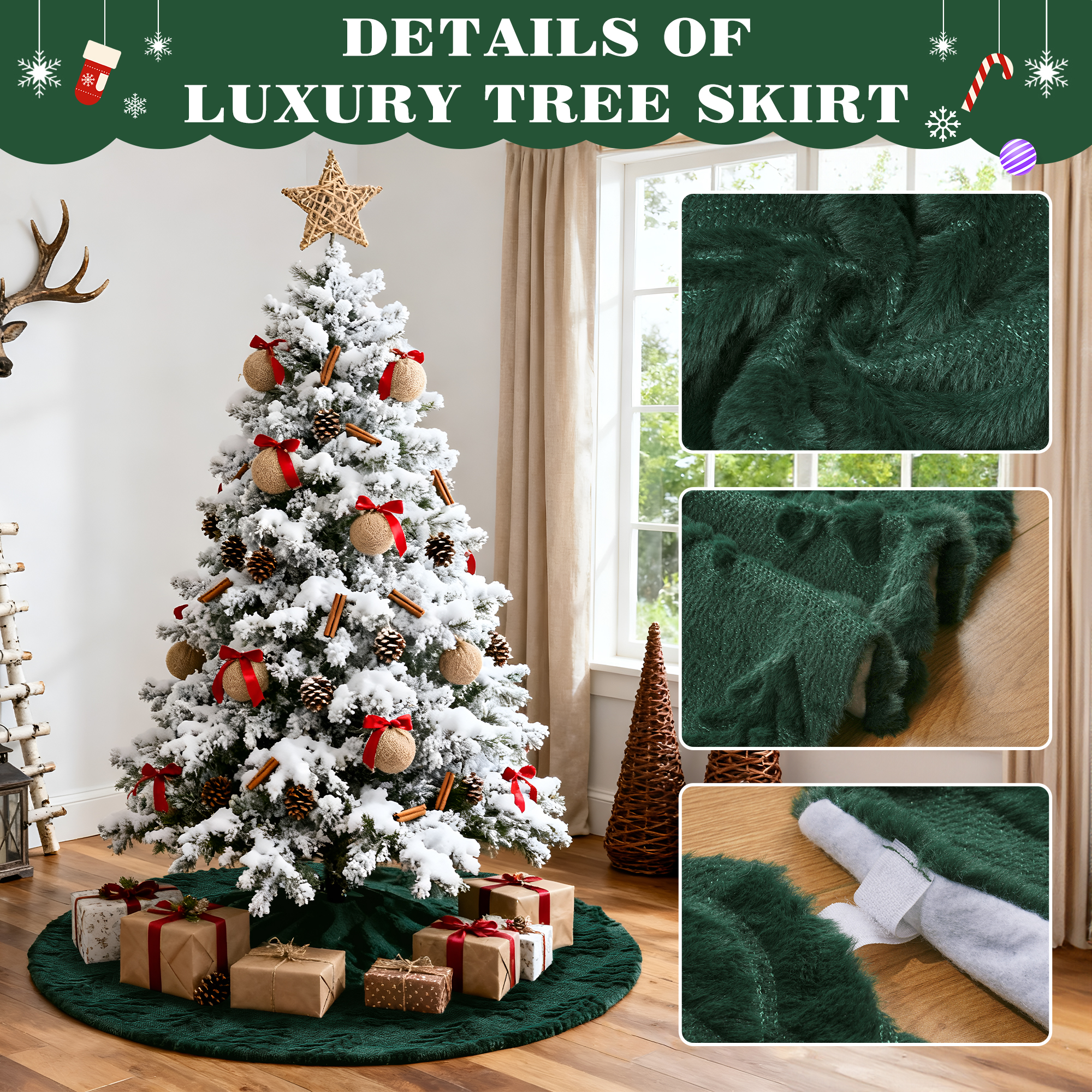 Sanmadrola Green Plush Christmas Tree Skirt, 30 In photo 5