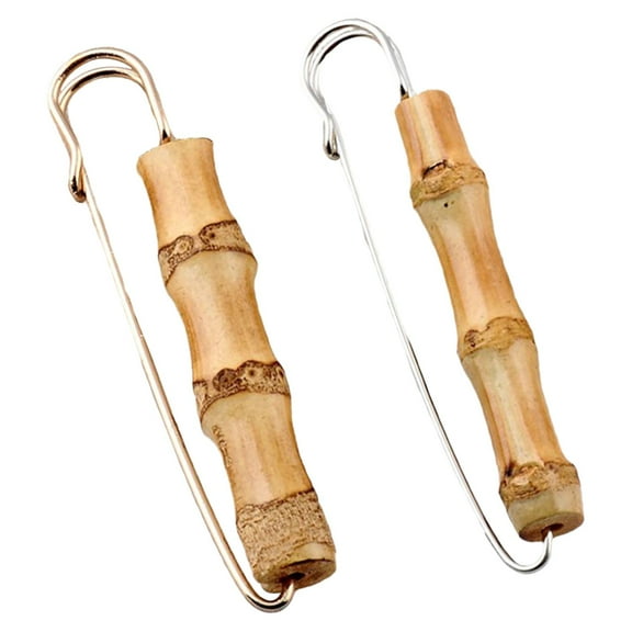 2Pcs Vintage Look Bamboo Wood Brooch Extra Large Jewelry Gifts Pins Stick Pin Charm for Sweaters Decoration Festival Clothes Women