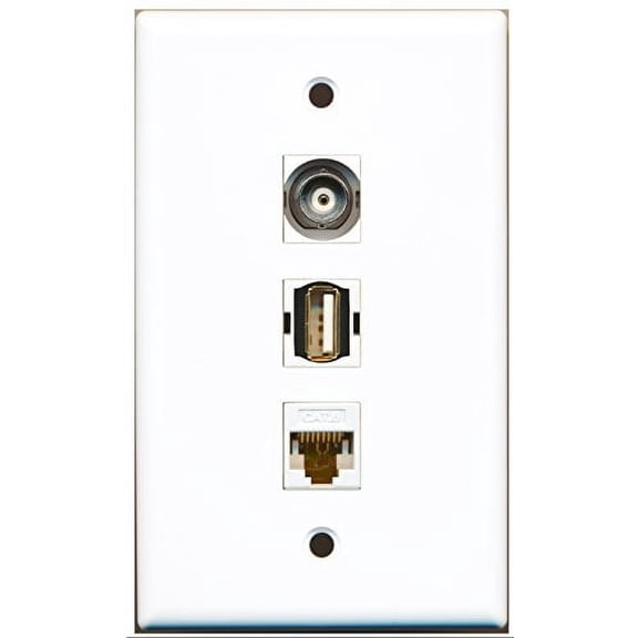 RiteAV - 1 Port USB A-A and 1 Port BNC and 1 Port Cat6 Ethernet White Wall Plate