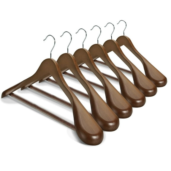 Wide Shoulder Wooden Hangers, Wood Clothes Hangers for Coat, Wedding Dress Hanger, 6Pack,Walnut