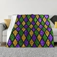 thumbnail image 1 of Balery Mardi Gras Shiny Green Purple Manta de Franela con Dibujo, Lujo Ultra Suave y Cálido, Antipelusa y Resistente a las Arrugas para Cama, Sofá, Camping -50"x40", 1 of 6